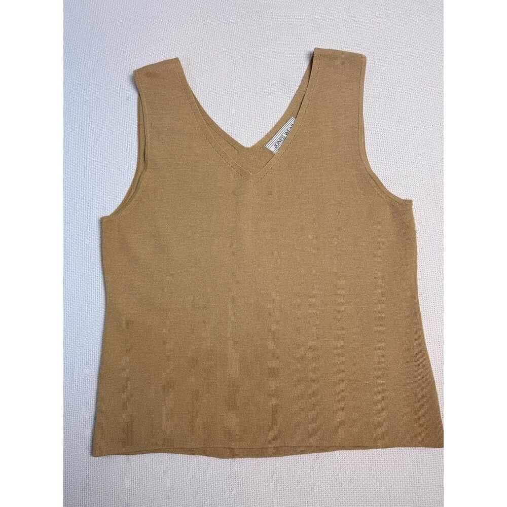 Vintage Jones Wear Camel Sweater Tank XL V-Neck Knit Shell Top Y2K Career Casual